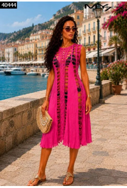 MY77 Pink letné plážové šaty s háčkovaným vzhľadom
